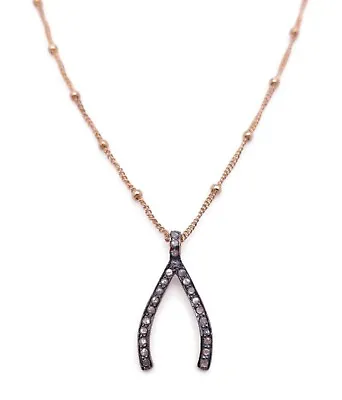 CHAN LUU FINE White Diamond Wishbone Pendant On Gold Plated Chain Necklace • £114.74