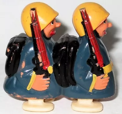 1960s MARX Ramp Walker Hap & Hop Toy Marching Double Soldiers Blue Yellow Vintg • $0.97