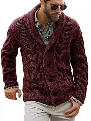 Karlywindow Mens Cable Knit Cardigan Sweater Shawl Collar Loose Fit Long Sleeve • $7.99