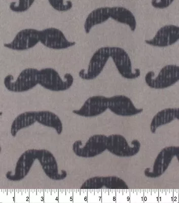 Moustaches On Gray Blizzard Fleece Fabric - 1 Yard X 58  NEW • $8.30