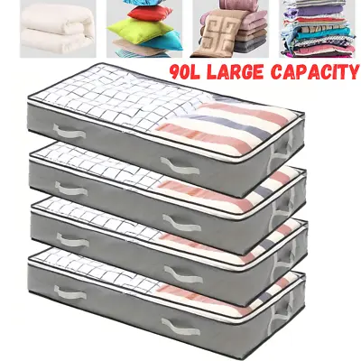 Large Underbed Storage Bag 90L Shoes Clothes Zipped Organizer Fabric Storage Bag • £6.39