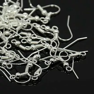 100 X Silver Plated Ear Wire Fish Hook Earring Hooks 18mm Findings • £3.17