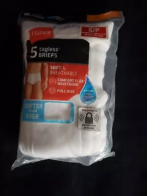 5 Pack -Small Men's White Hanes Tagless Cotton Briefs  Full Rise Cool Wicking • $7.99