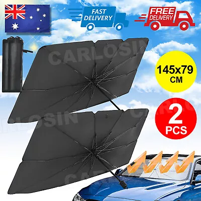 $29.95 • Buy 2x Foldable Car Windshield Sunshade Front Window Cover Visor Sun Shade Umbrella