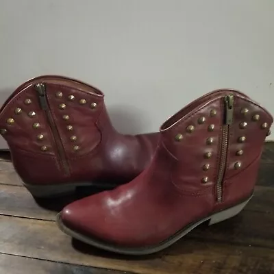 Vintage Lucky Brand Woman LK-CICILY Size 7.5M Leather Studded Boot Venitian Red • $39.99