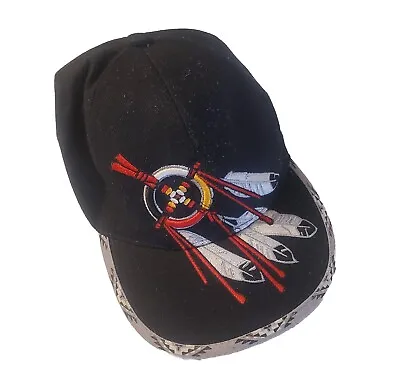 Men's Native American Pride Black Embroidered Feather Dreamcatcher Strapback Hat • $12.79