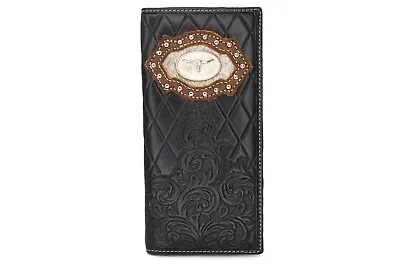 Western Cowboy Wallet Black Bifold Checbook Genuine Leather Longhorn Wallet • $35.99