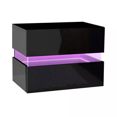 Artiss Bedside Table 2 Drawers RGB LED Side Nightstand High Gloss Cabinet Black • $79.12