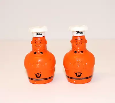 VTG Orange Soft Plastic Chef Salt & Pepper Shaker Set New Line Industries USA • $6.99