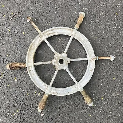 Vintage Antique Metal Boat Ship Steering Wheel 19” 6-handle Primitive Nautical • $87.70
