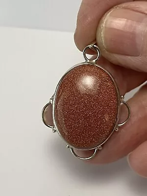 Vintage Sparkling Goldstone Gemstone Sterling Silver Necklace Pendant 7.54gm • $28