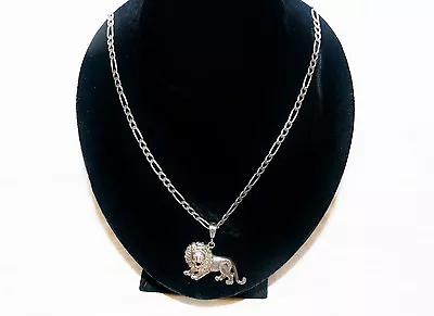 Vintage Sterling Silver 925 Lion Pendant & Cable Chain Necklace 31.9 Grams Leo • $80.99