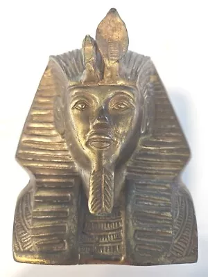 Vintage Brass King Tut Pharaoh Bust Statue Head Tutankhamun Egypt Egyptian 5” • $38.87