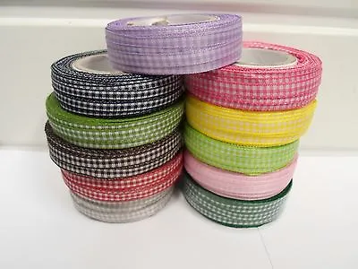£1.45 • Buy 2 Metres Or Full Roll 5mm 6mm 10mm 15mm 25mm 40mm Gingham Ribbon Double Check UK