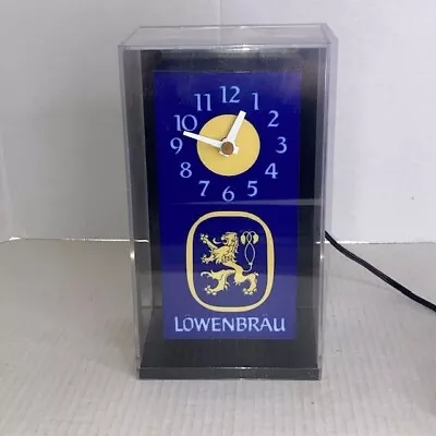 Vintage 1980's LOWENBRAU Lighted BAR BEER ADVERTISING CUBE CLOCK Sign Works • $26.99