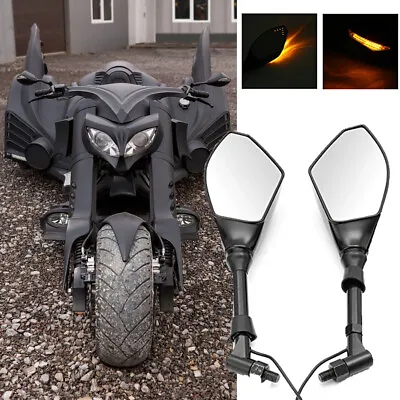 LED Turn Signal Intergrated Rearview Mirrors For Custom Trike Batman Motorcycle • $43.99