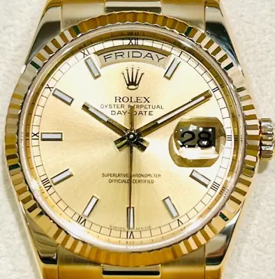 Rolex Day Date 118238 Presidential 36 Mm 18K Yellow Gold Champagne Index Dial • $27500