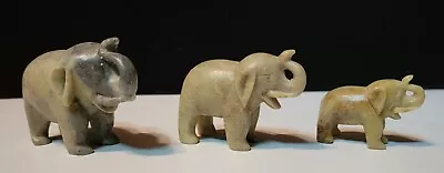 Lot Of 3 Vintage Hand-Carved Soapstone Elephant Figurines-Various Sizes • $17