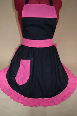 £25.99 • Buy RETRO VINTAGE 50's STYLE FULL APRON / PINNY - BLACK With PINK TRIM