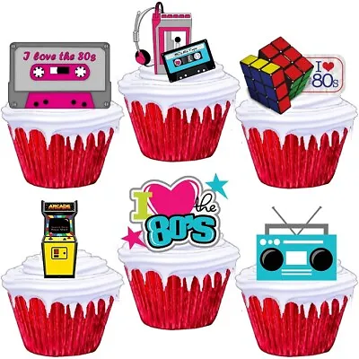 Novelty 80's Theme Stand Up Cup Cake Toppers Edible Party Decorations • £2.25