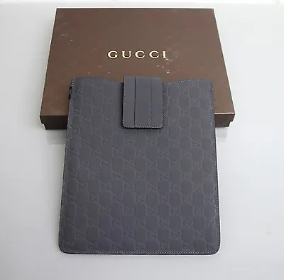 New Authentic GUCCI GG Monogram Guccissima Leather IPad Case Gray 256575 1370 • $169.99