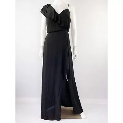 BCBGMAXAZRIA Black Sleeveless Ruffle Maxi Dress With High Side Slit Size 6 • $39.98