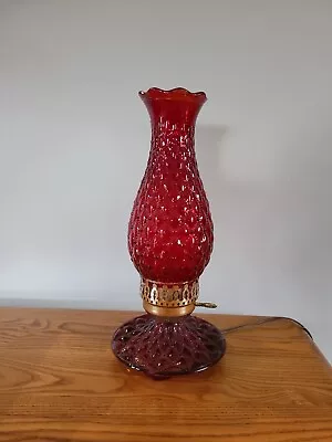 Vintage Red Glass Boudoir Lamp Table Bedside 13.25” Tall - Works • $14.99