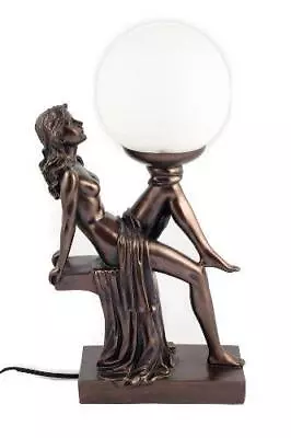 Art Deco Bronze Style Lighting Sitting Leaning Lady Table Lamp • £110