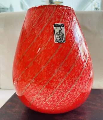 Fratelli Toso Murano 6”Art Glass Vase Red Gold Stripes Original Stickers~ Read • $44.50