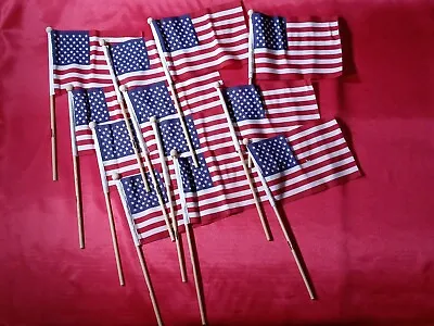 Small American  USA Flags On Wooden Stick US Mini Flag 4x6 Inch 12pk Veterans • $12