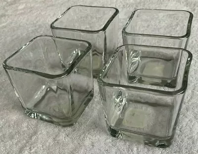 Four Libbey 5475 3 1/4  Clear Glass Cube Votive Candle Holder/Condiment Jar NEW • $6