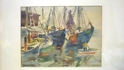 HARBOR SCENE WATERCOLOR HENRY MARTIN GASSER HARBOR SCENE / 1950's • $3200