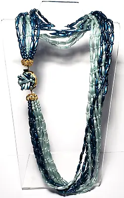 Vintage Hong Kong Multi Strand Lucite Necklace Blue Beads W/ Beautiful Box Clasp • $19.99