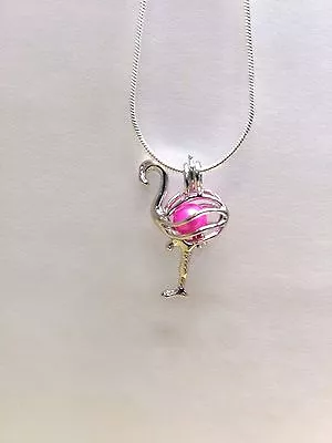 Make A Wish Pearl Cage Pendant Necklace - Flamingo - 925 Chain+Pearl Included • $11.95