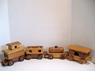 Vintage Wooden 4 Car TRAIN SET ~ Handcrafted ~ SOLID ~ Multi-Tone Wood ~ VGUC • $19.99