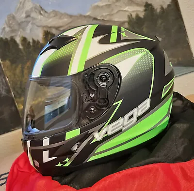 V-Star  Evolution  GREEN Matte Full Face Helmet -VEGA  Size XS To 4 XL 67-68 CM • $110