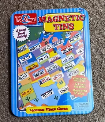 T.S. Shure Magnetic Tins License Plate Game Children Family Fun 51 Magnets 3+ • $12
