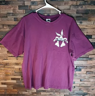 VTG 1999 Bugs Bunny Embroidered Graphic T-Shirt Warner Bros. Men's L Maroon • $19.95
