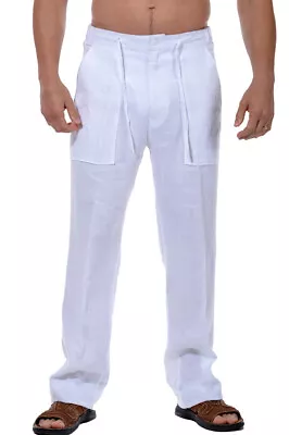 Mens Bohio Linen-Cotton Casual Flat-Front Drawstring Pants MLP19 • $39.99