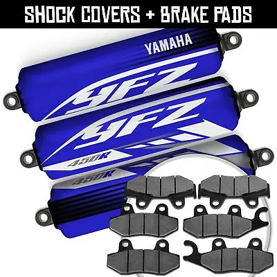 Front+Rear Blue Shock Covers+Brake Pads For Yamaha YFZ450 R [06-11] [2014-2024] • $39.97