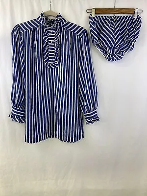 Mr Jac Vintage Sz 9 Blue Striped Tunic Shirt Nightgown W/ Bloomers Harry Styles • $55