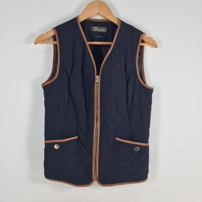 $25.95 • Buy Massimo Dutti Womens Vest Jacket Size M Navy Blue Quilted Zip Solid V-neck028624