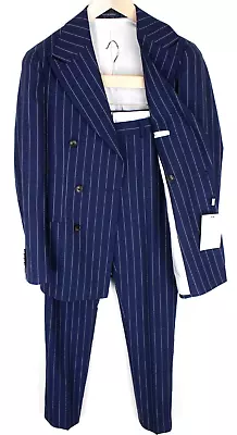 SUITSUPPLY La Spalla Men Suit UK30R Slim Blue Striped Two Row 2-Piece Wool S130s • $383.05