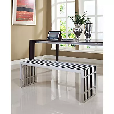 Modway Gridiron Medium Stainless Steel Bench In Silver • $221.89