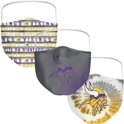 3 Pack Minnesota Vikings Official Licensed NFL Washable Resuable Face Mask Cover • $9.99