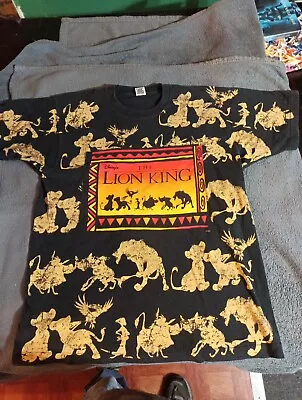 Vintage Lion King Shirt Mens OS Black AOP Disney Single Stitch Jerry Leigh 1990s • $50