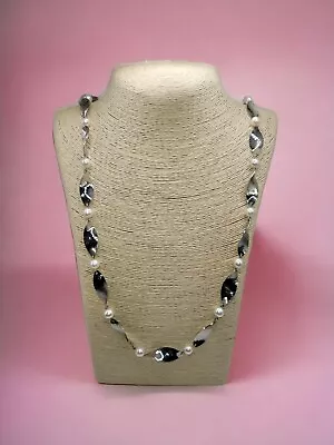 Steel By Design Silvertone Faux Pearl Hammered Necklace NIB With Pouch • $12.59