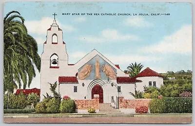 La Jolla California Linen Postcard Mary Star Of The Sea Catholic Church • $4.30