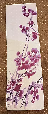 Asian Flower Scarf Floral Viscose Purple Orchids? White LONG 18x60 • $13.95