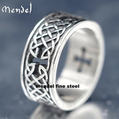 MENDEL Stainless Steel Mens Womens Irish Celtic Knot Cross Band Ring Size 7-15 • $12.99